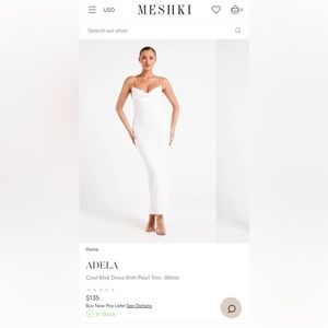 Meshki Adela Cowl Midi Dress With Pearl Trim - White